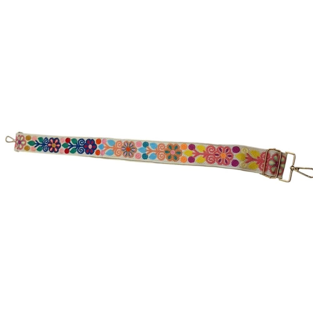 Colorful Boho Floral Embroidered Adjustable Purse Strap | Guitar Style Crossbody